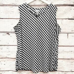 CATHERINES Black & White Diagonal Stripe Sleeveless Double Layered Blouse Sz 2X